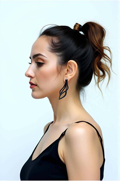 soonaksesuar Black Dangle Earrings, Stylish Laser Cut Leather Earrings - Apbj001