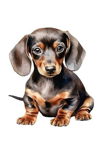 OEM Autocolant cu ilustrație Dachshund, vinil PVC cu margini albe, 10 cm