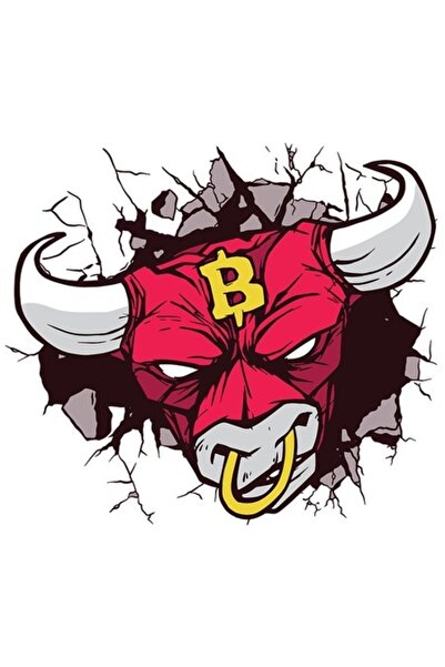 OEM Autocolant Angry Bull Crypto Bitcoin, cu margini albe, vinil PVC 10 cm