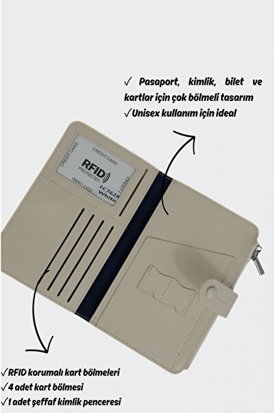 Mazel Design 762 Genuine Leather Gold Airplane Detailed Rfid Protected Passport and Card Wallet - Unisex Travel Wallet