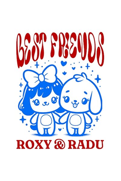 OEM Autocolant „Cei mai buni prieteni Roxy și Radu” — Fată cu fundă și câine,...