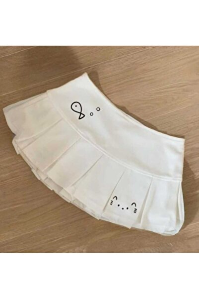 İsra Ayyıldız Moonstar Collection Pileli Fish And Cat Baskılı Mini Şort Etek