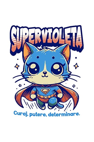 OEM Autocolant Pisică Albastră în Costum de Supererou cu Pelerină - „SuperVio...