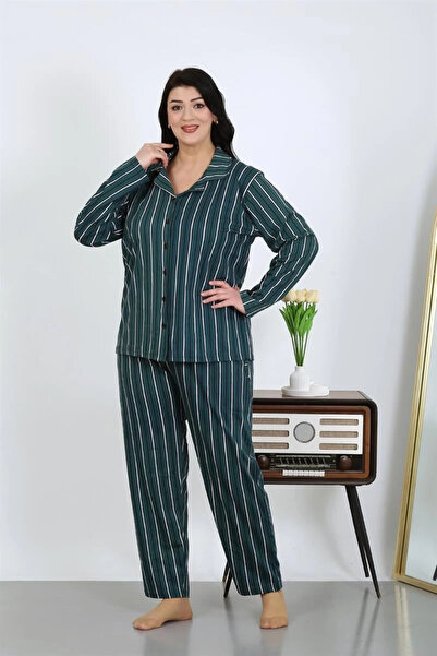 alfa expres Clothing Women's Plus Size Cotton Pocket Buttoned Petrol Pajama Set