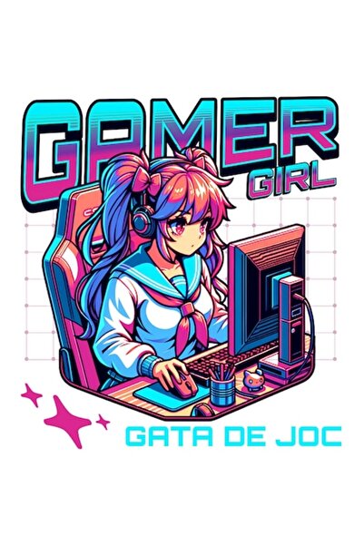 OEM Autocolant în stil anime cu fața „Gamer Girl” pentru birou/computer, marg...