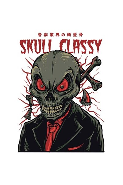 OEM Autocolant elegant cu craniu – portret de schelet în costum cu cămașă roș...