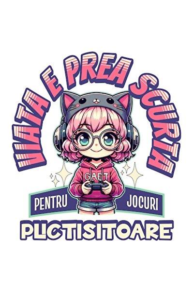 OEM Autocolant anime — față cu părul roz, pălărie de pisică și controler de j...