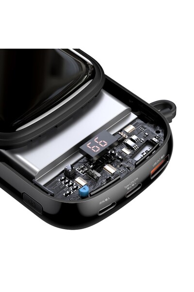 Baseus Q Pow Digital Display Power Bank, 20000mAh, 20W, Integrated Cable, Black