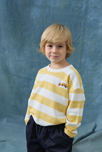 Tics Embroidered Striped Sweatshirt - Yellow