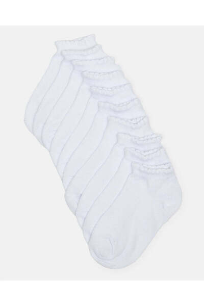 REDTAG جوارب بيضاء للبنات بطول الكاحل مع حافة صدفية (5 أزواج)
