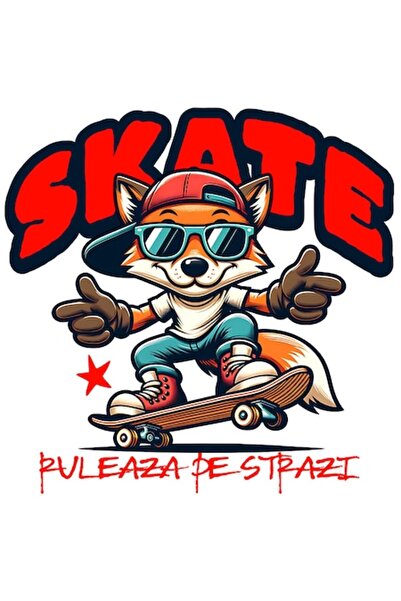 OEM Autocolant Fox - Modern Street Style pe skateboard, text în limba română,...