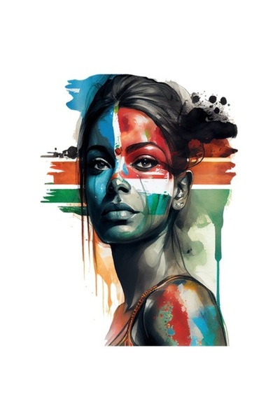 OEM Autocolant cu portret de fată, păr brunet, față pictată, pictură multicol...