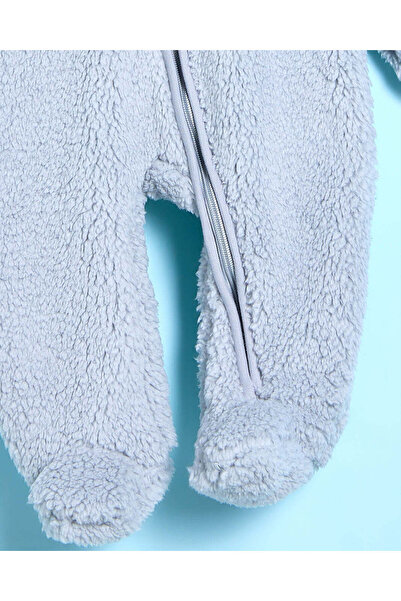 REDTAG Baby Grey Fluffy Hooded Sleepsuit