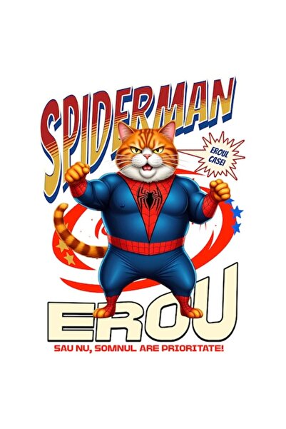 OEM Autocolant - Pisică dolofană costumată de Spider-Man cu pelerină, vinil P...