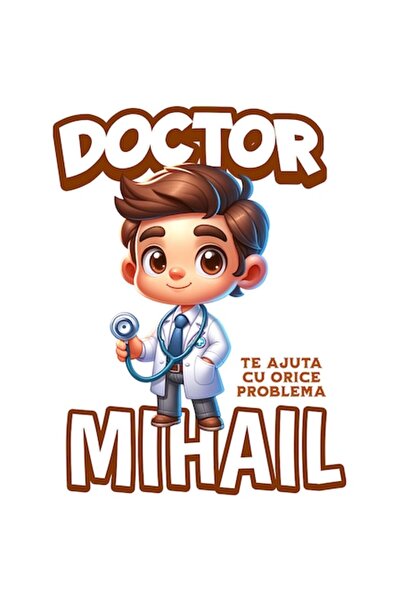OEM Autocolant - Bărbat în halat de laborator, doctor supererou, text „Mihail...