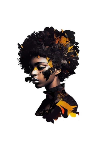 OEM Autocolant – Portret de femeie brunetă, ținută neagră cu guler înalt, vin...