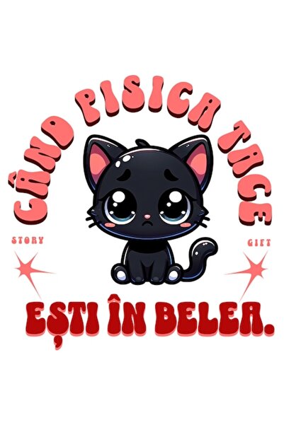 OEM Autocolant pisică neagră tristă cu text amuzant „Când pisica tace, ești l...