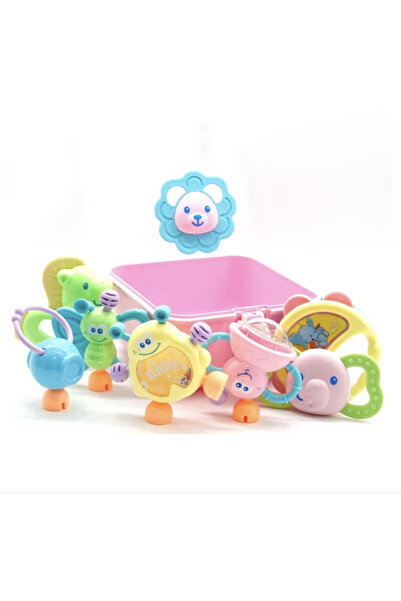 Krista Box with set of 8 soft silicone teething toys for babies, pink