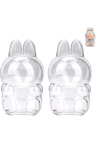 Generic 2pcs Labubu transparent protective case(NO DOLL) Clear Figure Display Case with Keychain,Plastic Pro