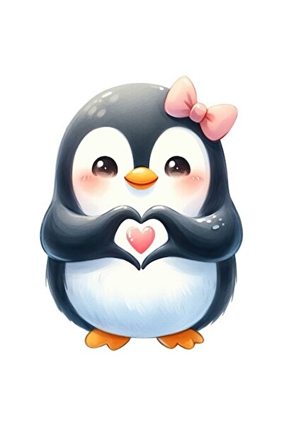 OEM Стикер „Пингвин, който прави знак със сърце“, бяла рамка, PVC винил, 28 см
