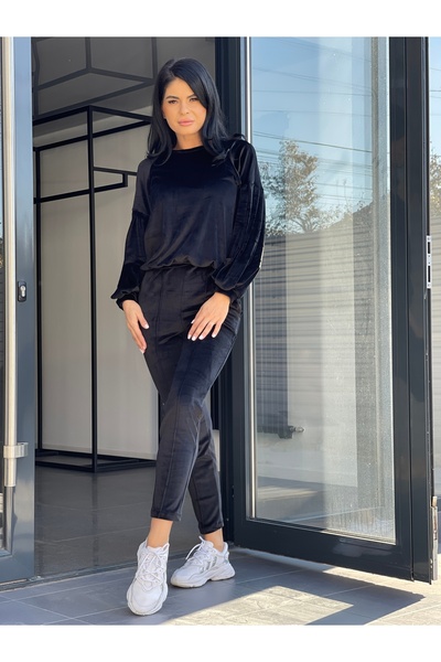 RAMONA BADESCU EXCLUSIVE Trening din catifea fină cu bluza cu mâneci bufante ...