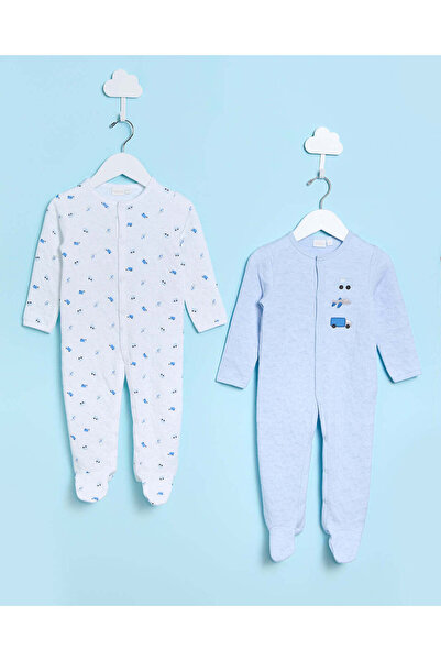 REDTAG طقم نوم جاكار باللونين الأزرق الفاتح والأبيض (قطعتان)