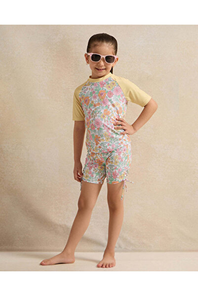 REDTAG Girls Yellow Printed Swimsuit Set (2 Piece)