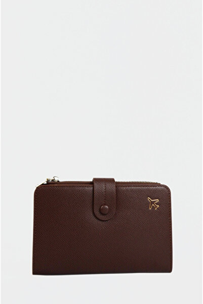 Mazel Design 762 Genuine Leather Gold Airplane Detailed Rfid Protected Passport and Card Wallet - Unisex Travel Wallet