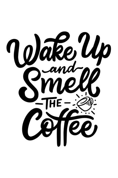 OEM Стикер „Събуди се и помириши кафето“ - черен с бели кантове, PVC винил, 1...