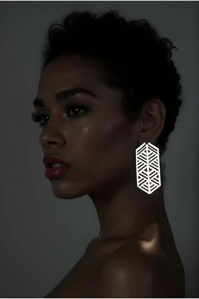 soonaksesuar Modern Geometric Earrings with White Reflectors, Stylish Laser Cut Earrings - Apbj015