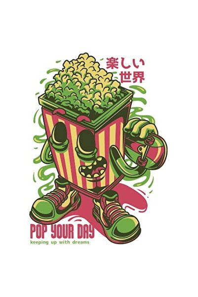 OEM Autocolant „Pop Your Day” cu flori și floricele de porumb, bordură albă, ...