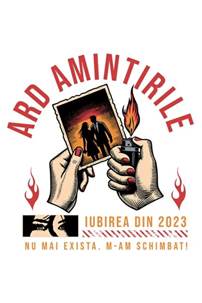 OEM Autocolant - Mâini de femeie și foc, text „Amintiri ard”, bordură albă, v...