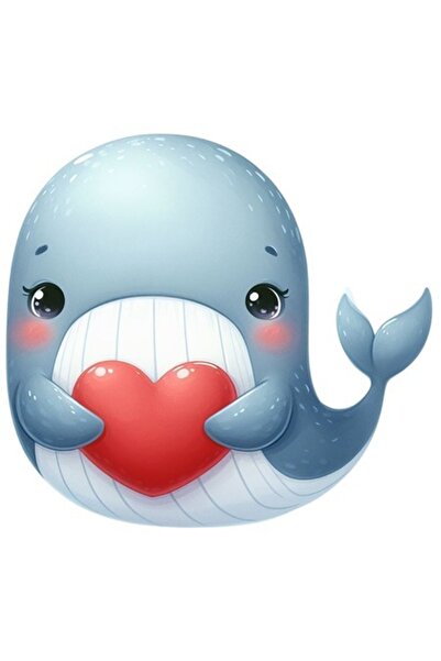 OEM Autocolant din vinil cu o balenă care ține o inimă, cu bordură albă, 28 cm