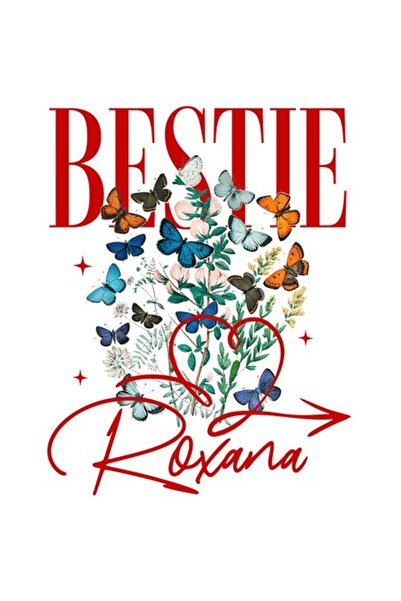 OEM Autocolant inimă roșie cu fluturi colorați, plantă verde și textul „Besti...