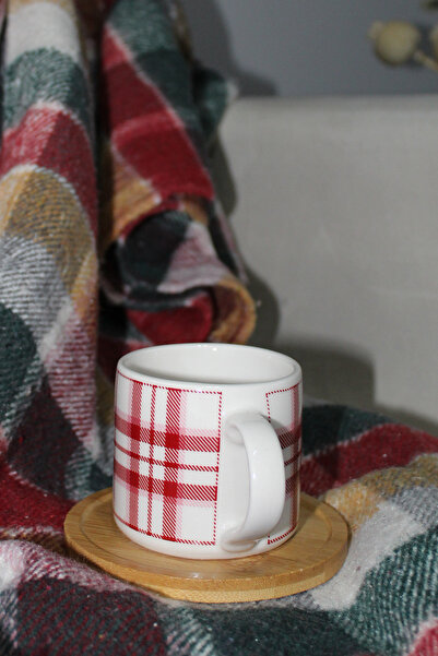 Inspire Ceramic Red Plaid Printed Cup Mug