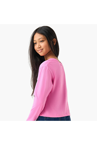 mattel Barbie Print Crew Neck T-shirt with Long Sleeves