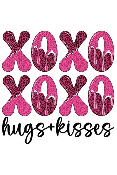 OEM Sticker "xoxo xoxo, hugs + kisses" – pink PVC vinyl with white border, 10 cm