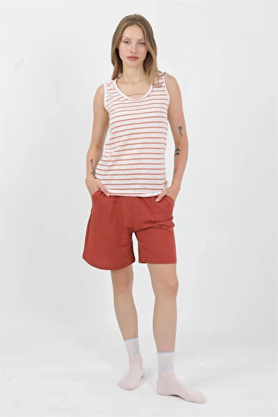 alfa expres Clothing Women's Thick Strap Cotton Combed Shorts Set Orange