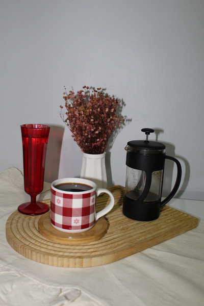 Inspire Ceramic Red Plaid Printed Mug Cup