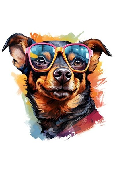 OEM Autocolant - Cățeluș cu ochelari, ilustrație veselă, artă abstractă, culo...