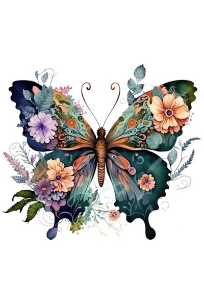 OEM Autocolant fluture cu aripioare florale, multicolor, bordură albă, vinil ...