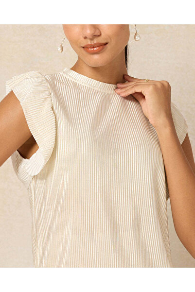 REDTAG Women Beige Plisse Ruffle Top