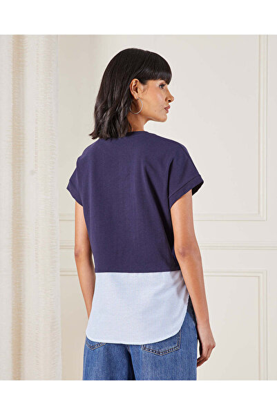 REDTAG Women Navy And Blue Striped Jersey Top