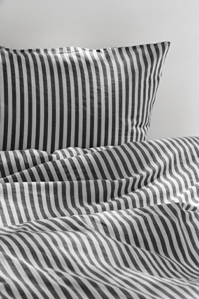 Perotti Natural Ranforce Black Striped Single Duvet Cover Set 100% Organic Cotton