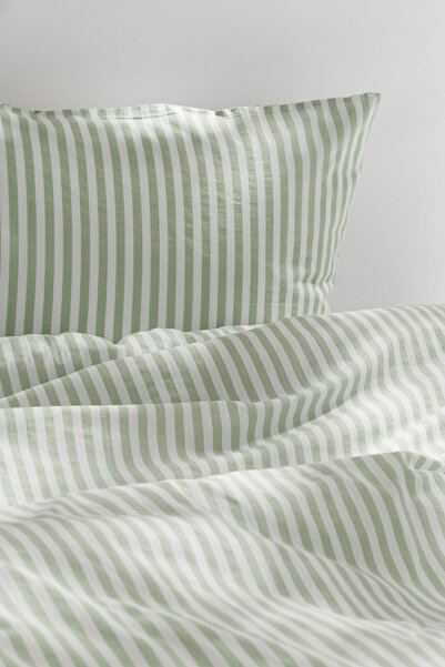 Perotti Natural Ranforce Green Striped Single Duvet Cover Set 100% Organic Cotton