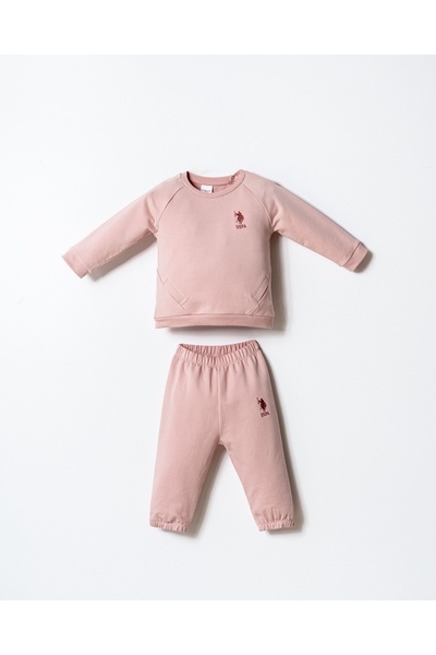 U.S. Polo Assn. Usb2741 Licensed Baby Girl Two-Thread Knitted Two-Piece Set Powder