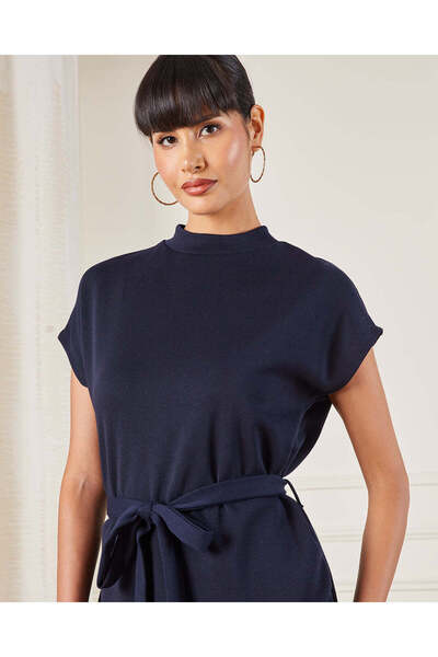 REDTAG Women Navy Belted Tunic Top