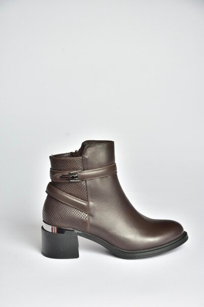 Fox Shoes V555258003 Brown Genuine Leather Thick Heeled Women's Boots