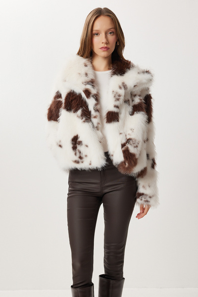 Lovelyİstanbul Μπουφάν από ψεύτικη γούνα με σχέδια ζώων LZH0019 ΚΑΦΕ ΚΑΛΛΟΝΤΙΚΟ