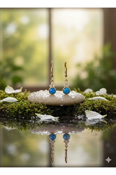 Papatya Silver 925 Ayar mavi opal taşlı küpe.rose.gold.rodaj